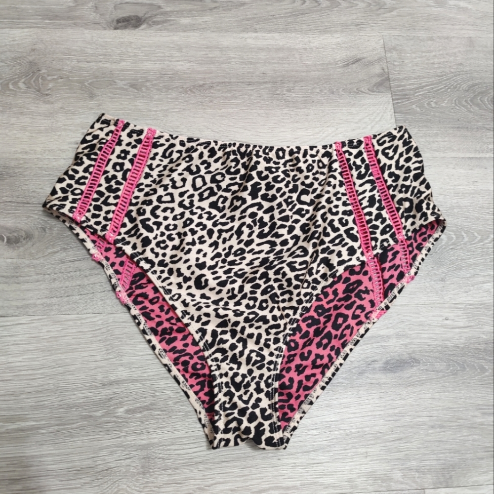 Leopard and Pink High Waisted Bikini Bottom